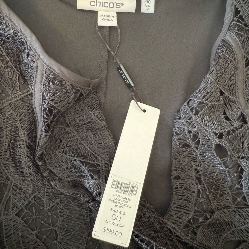 NWT Chico’s 00 (size 2) Black Lace Leaf Dress - Picture 4 of 8